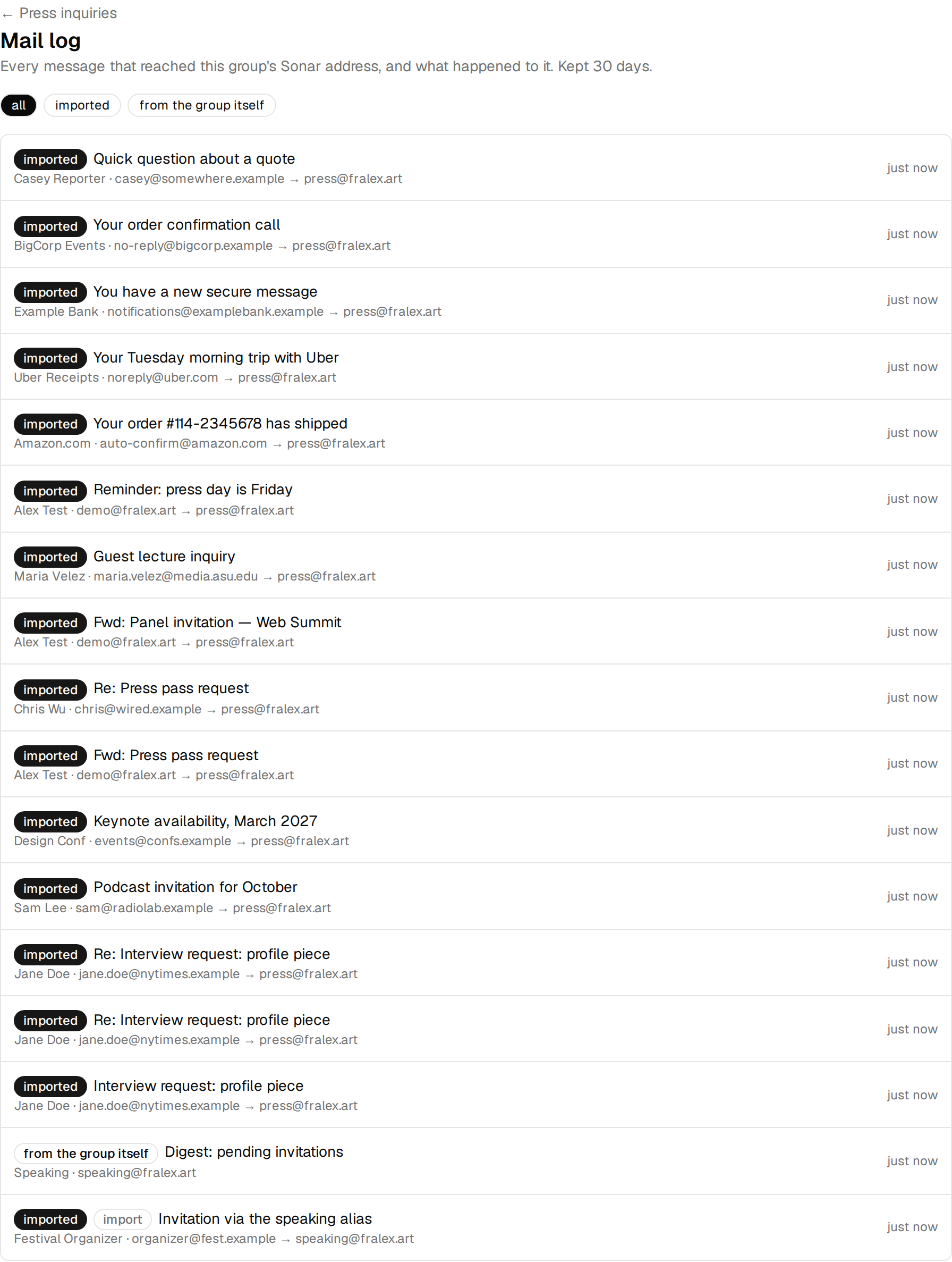 Per-group mail log