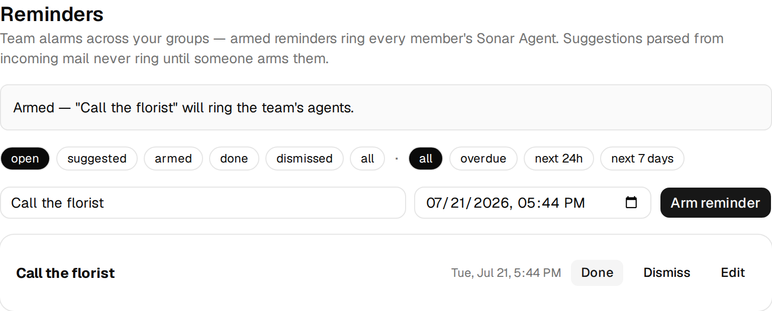 Team reminders